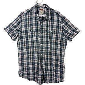 Levis Mens Short Sleeve Plaid Shirt Standard Fit XL Linen Cotton Summer Casual
